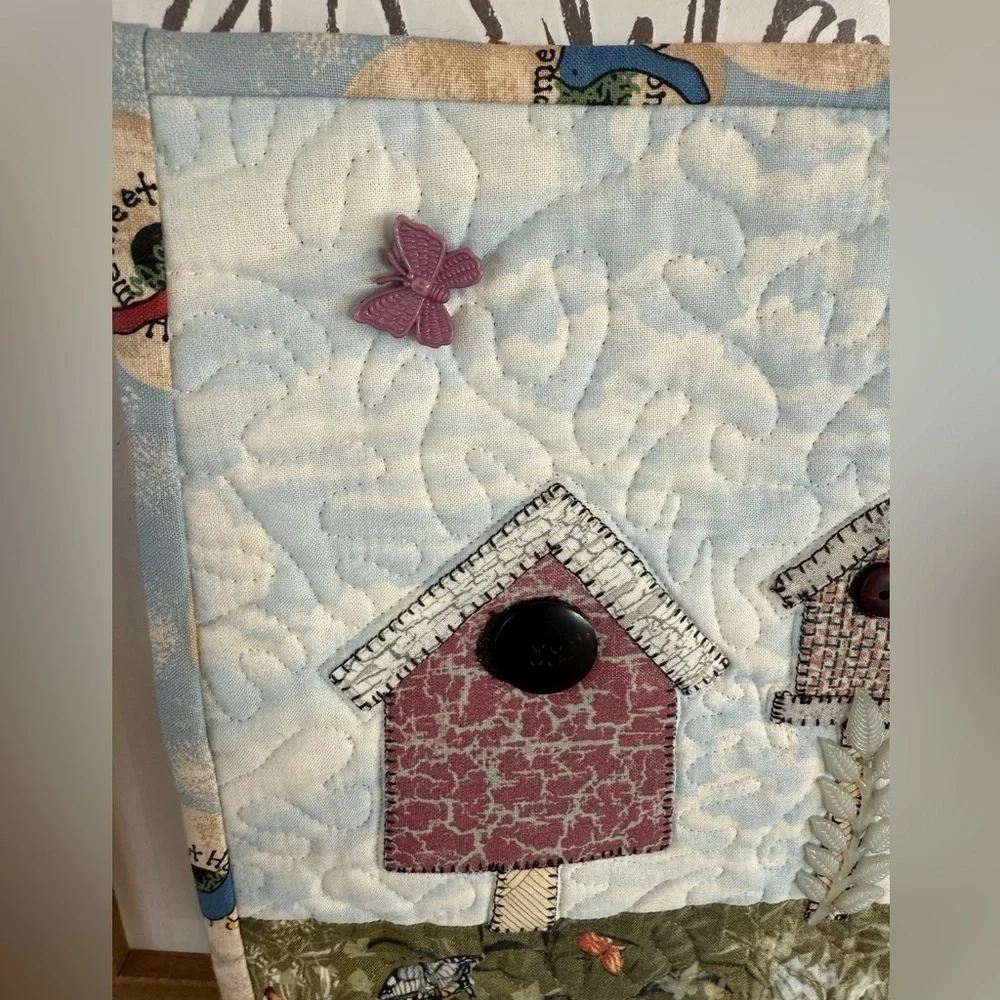 Homemade “Home Tweet Home” beaded quilted art square